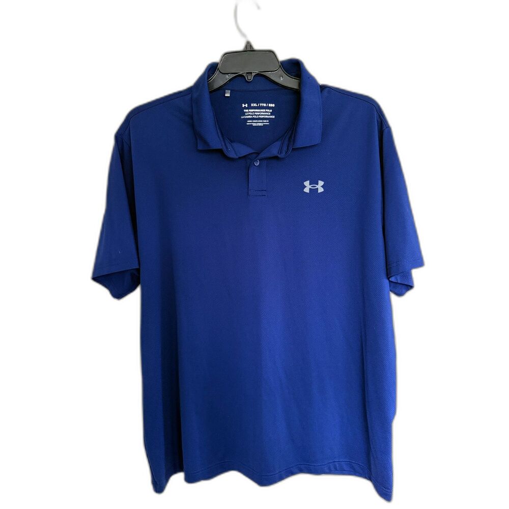 Under Armour Men XXL Blue Performance Polo Shirt Golf Short‎ Sleeve Loose Fit